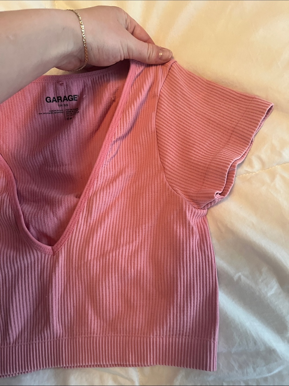Garage Pink Ribbed V-Neck Crop Top - Picture 3 of 5